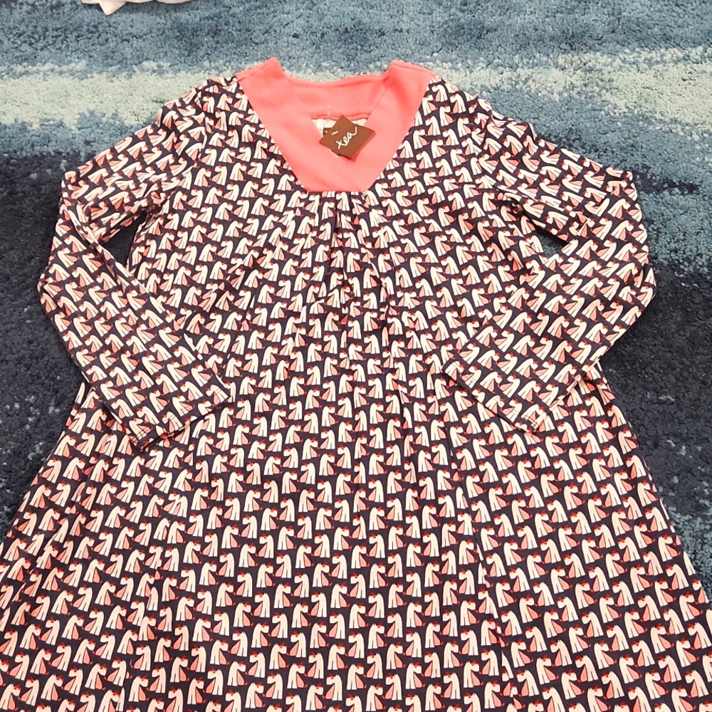Tea Collection Girls Dress Scottie Dog Pleated Trapeze Gray Pink 12 NWT